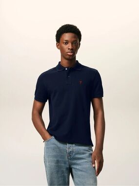 Ami Paris Navy Polo with Red Heart